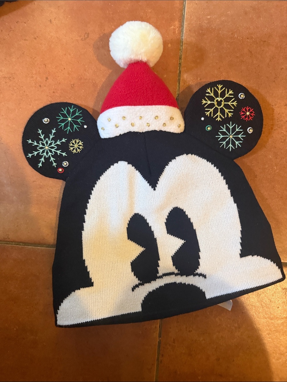 Disney Black and White Mickey Knit Beanie with Red Pom